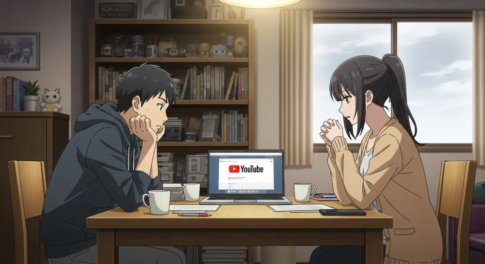 YouTubeチャンネルの運営について会議する男女