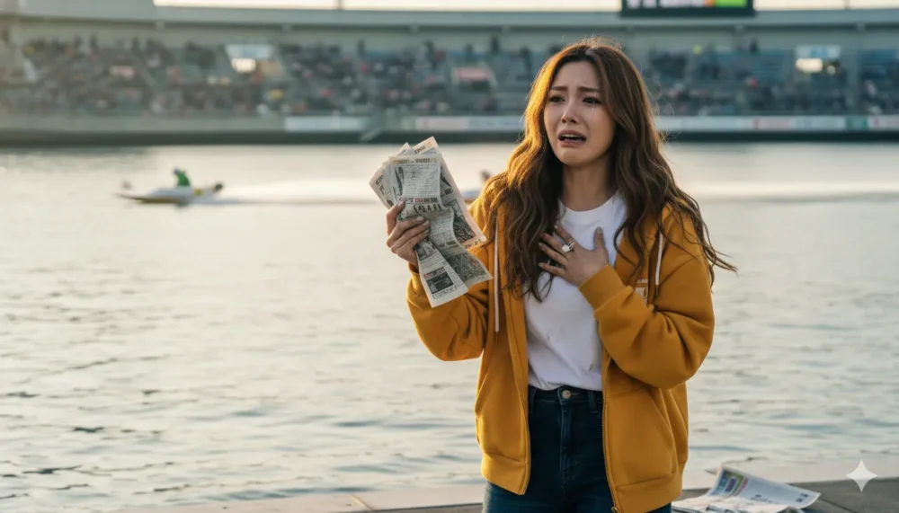 福留光帆が競艇場で予想をする画像