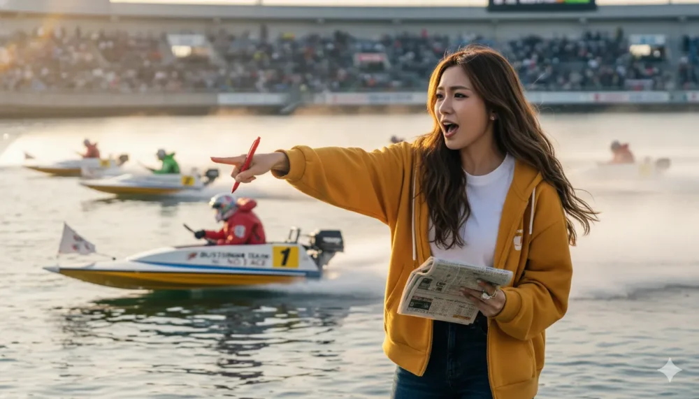 福留光帆が競艇場で熱狂する画像