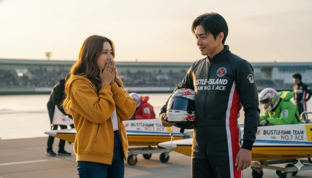 福留光帆が競艇場で毒島選手を応援する画像