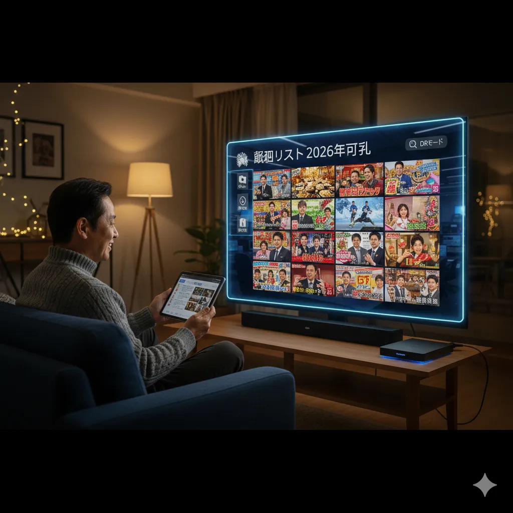 録画した番組を見る男性