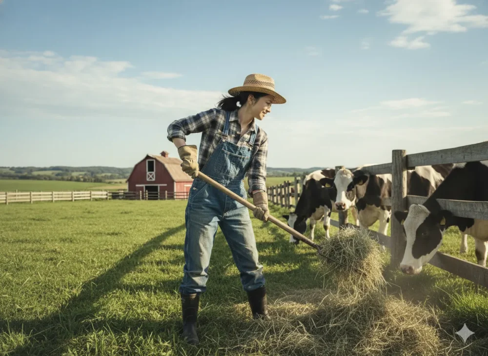 柴咲コウが牧場で作業をしているイメージ画像